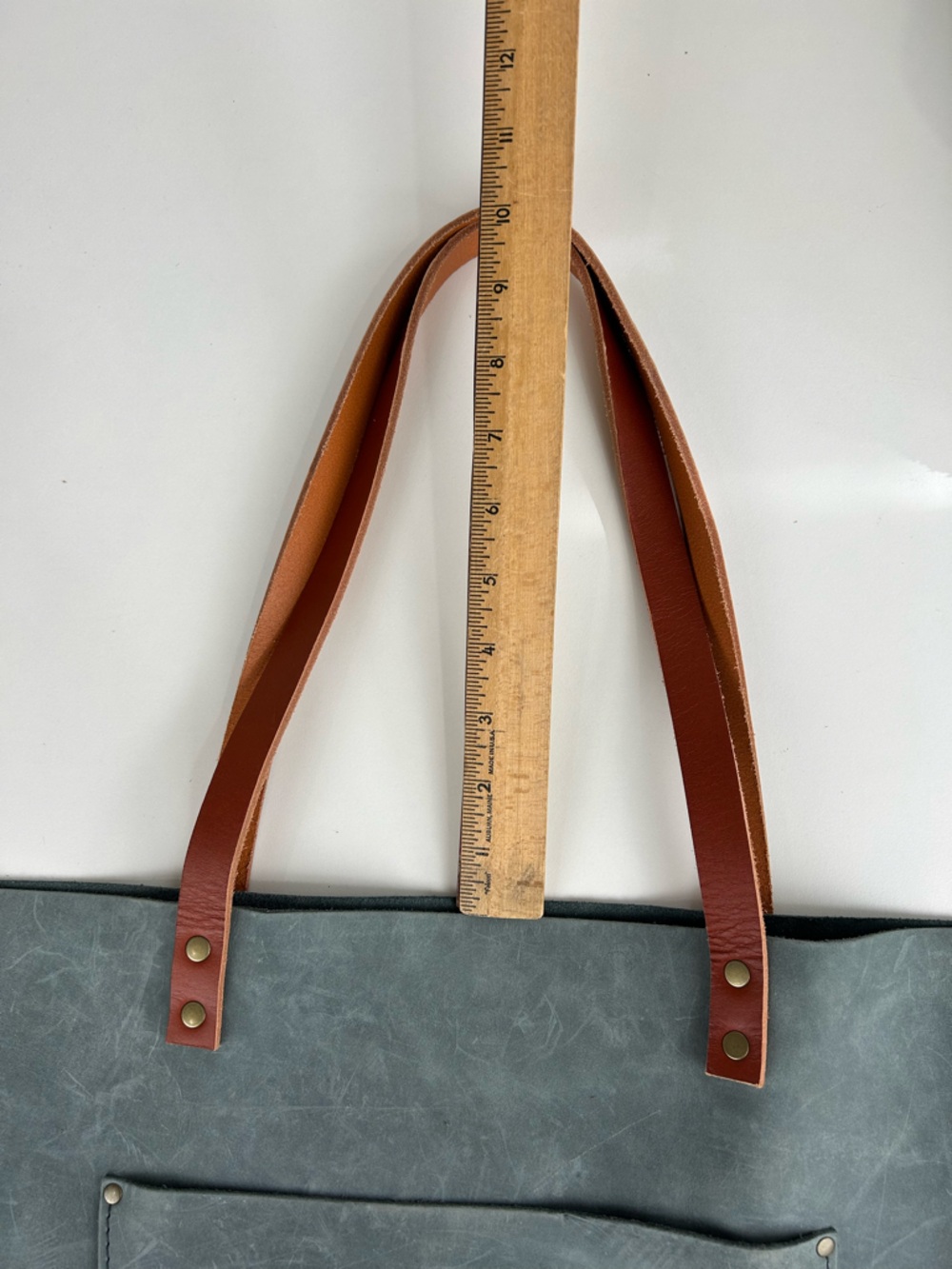 PORTLAND LEATHER LARGE SIZE SLATE BLUE GRAY TOTE BAG SHOULDER PURSE - Picture 11 of 13